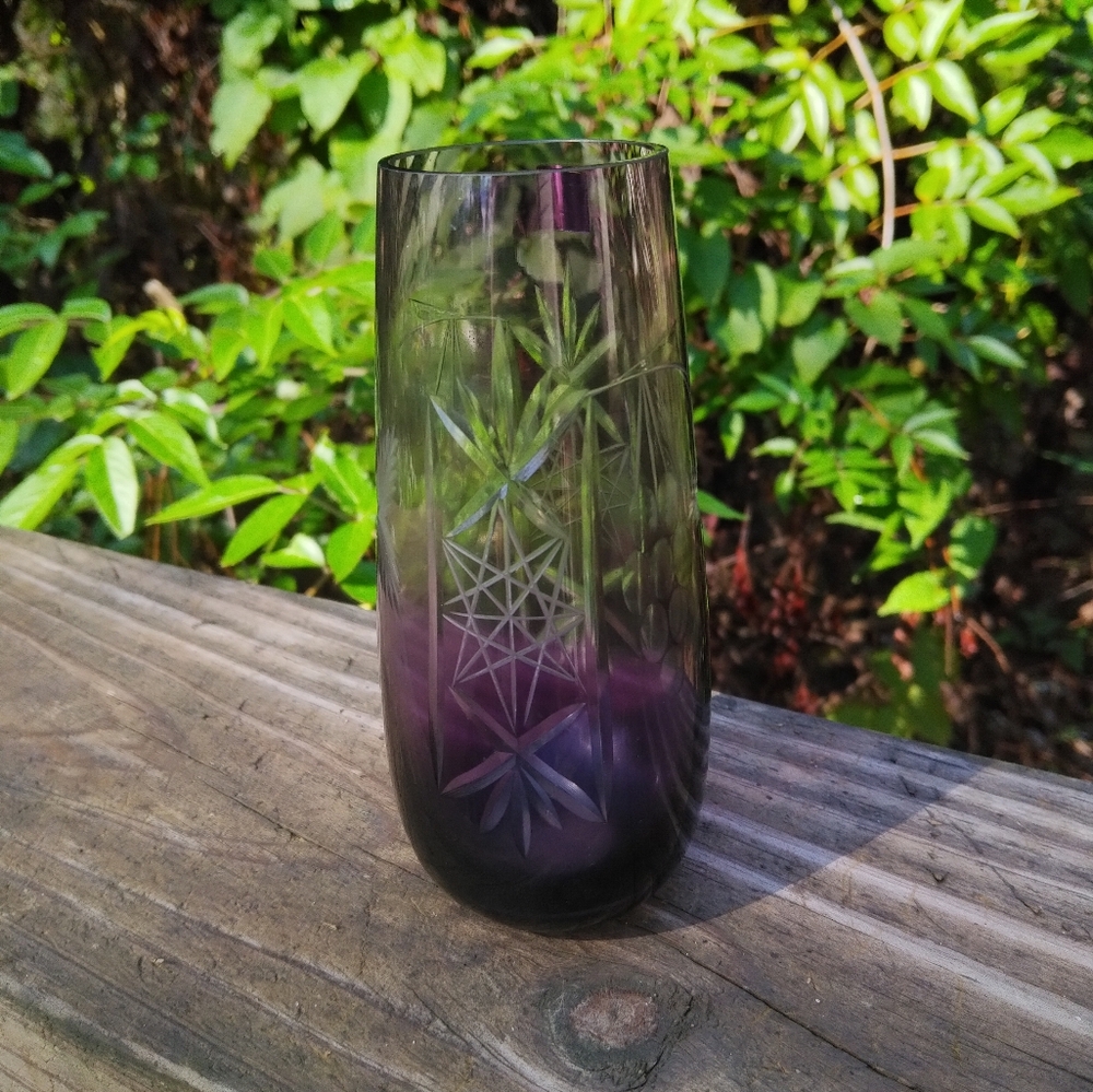 Cut to Clear Amethyst Crystal Vase 6" tall